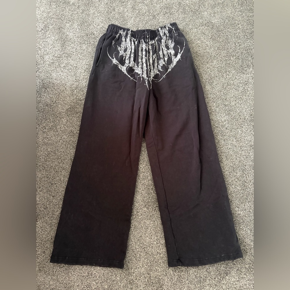 YoungLA Black Sweatpants with White Graphic Detail